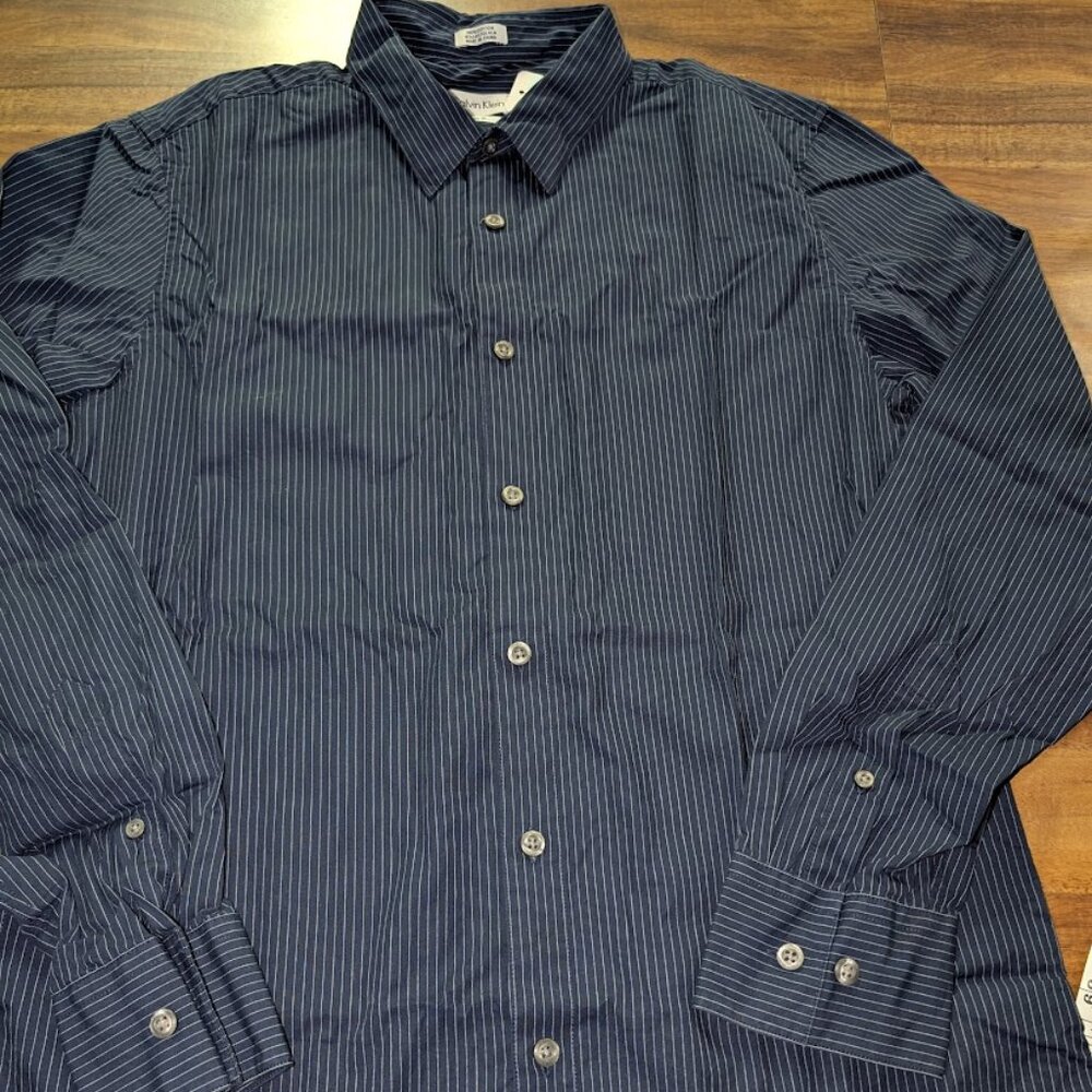 Calvin Klein Blue stripped long sleeve button down shirt